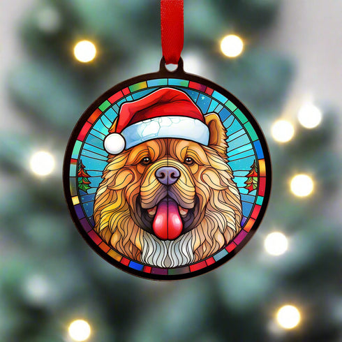Chow Chow in Santa Hat Suncatcher Decoration